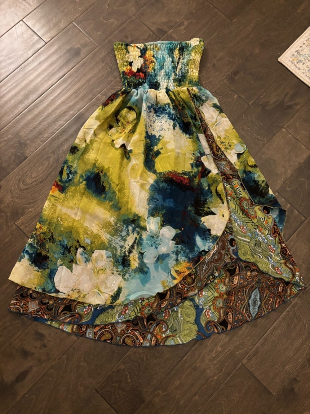 Women’s Strapless Floral High-Low Layered Dress in Multicolor RUNS SMALL - Picture 4 of 10